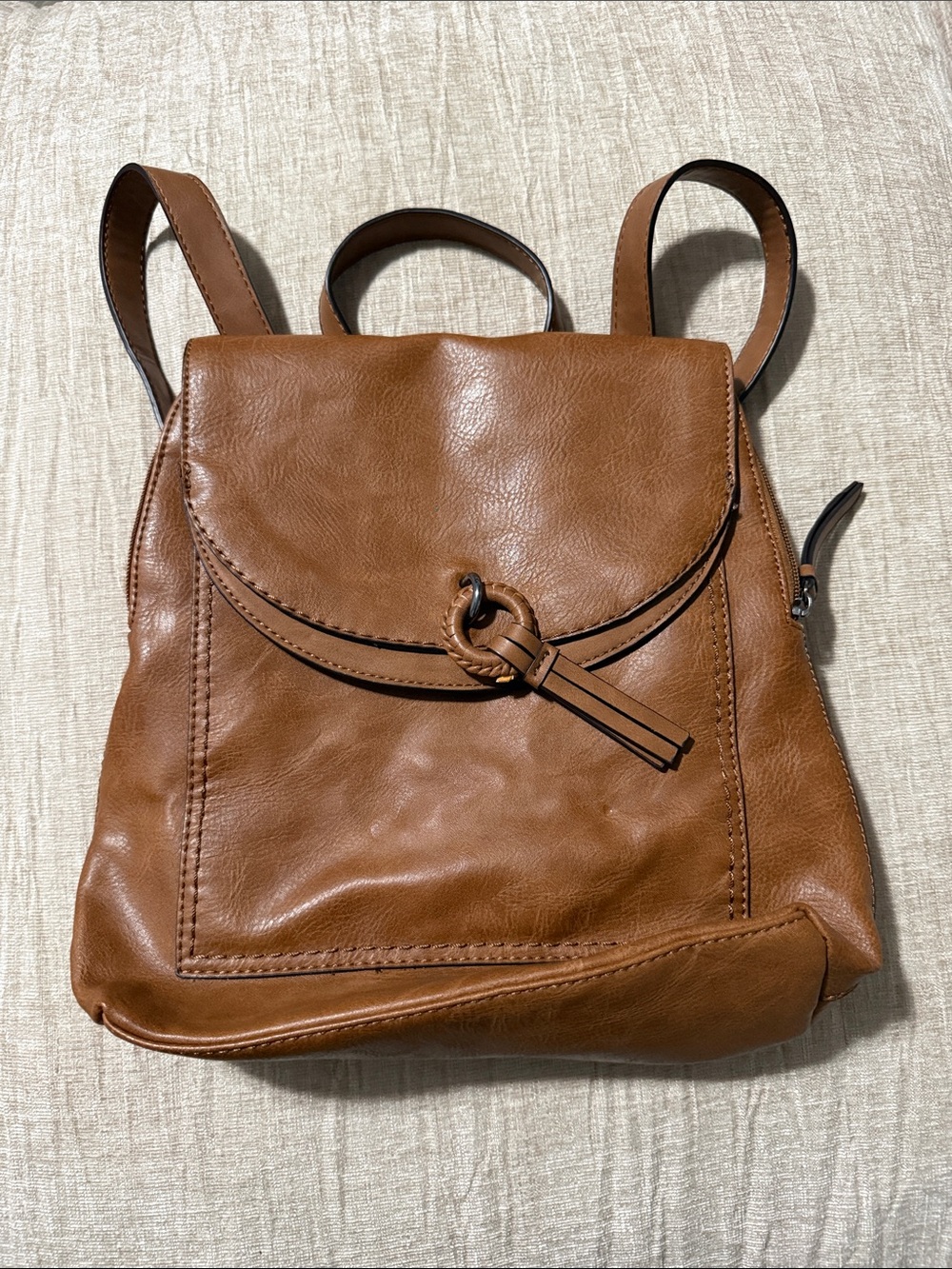 Clarks Women's Tan Leatherette Backpack with Knot Accent